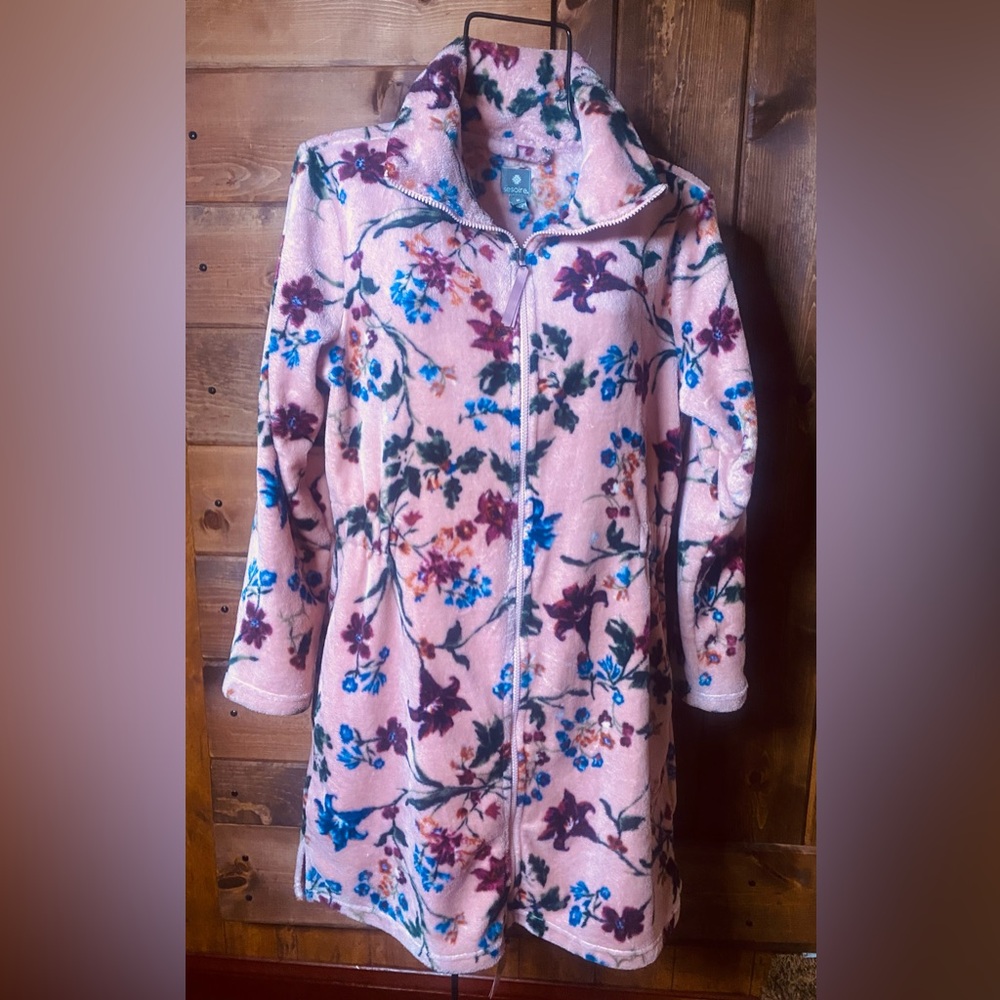 Sesorie Super Soft Fleece Double Zipper Jacket/Robe Size Medium 3/4 length